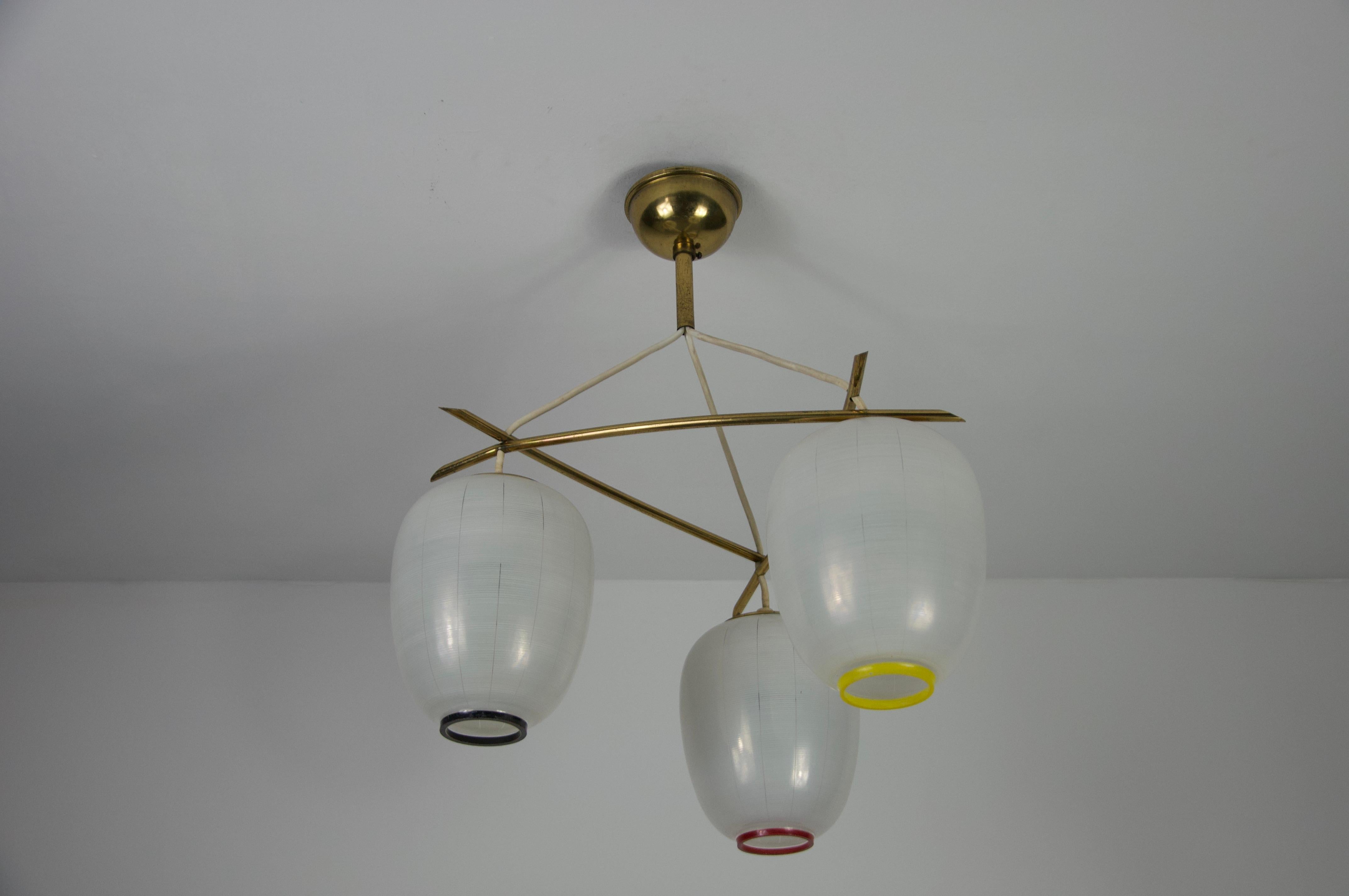 Metal Mid-Century Brass and Opal Glass Cascade Ceiling Lamp, Germany, 1960s For Sale