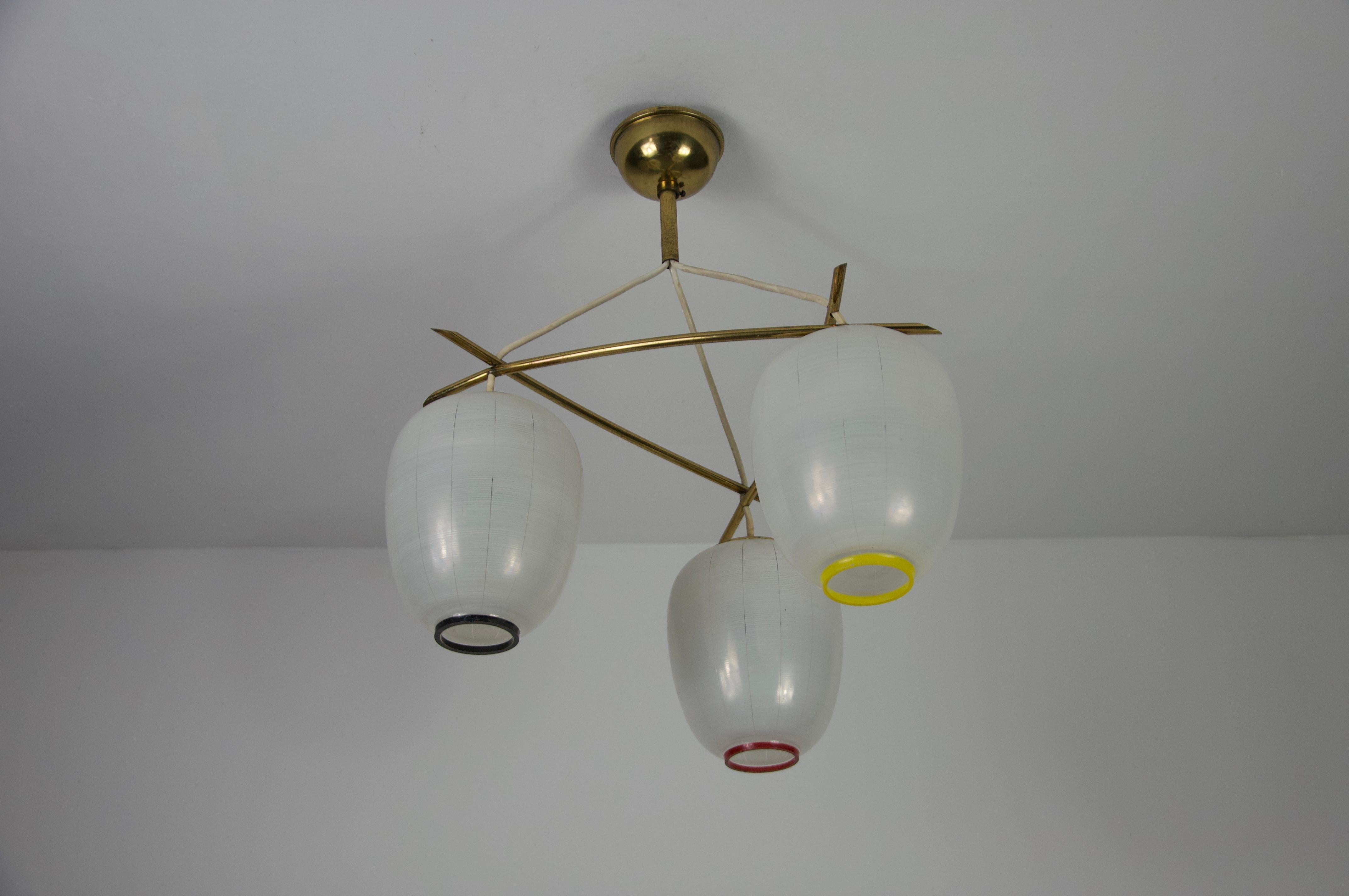 Mid-Century Brass and Opal Glass Cascade Ceiling Lamp, Germany, 1960s For Sale 1