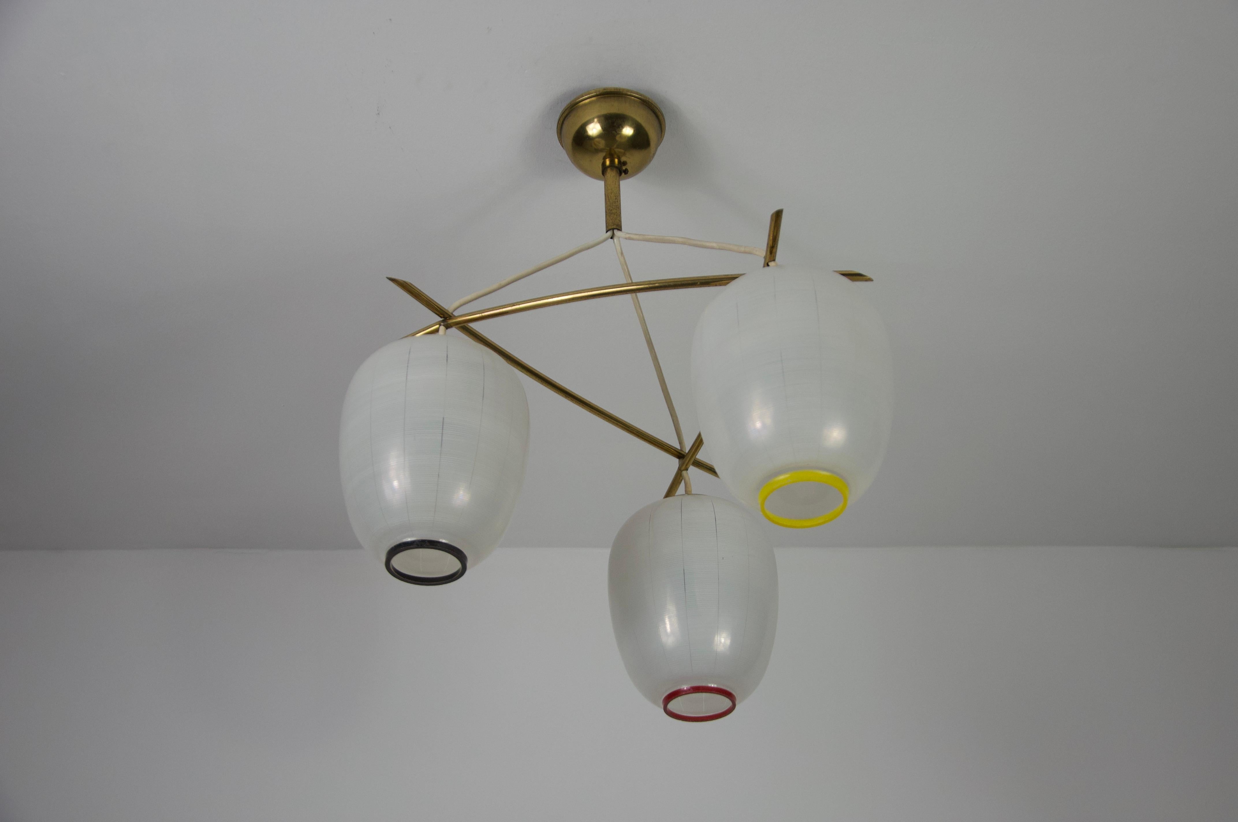 Mid-Century Brass and Opal Glass Cascade Ceiling Lamp, Germany, 1960s For Sale 2