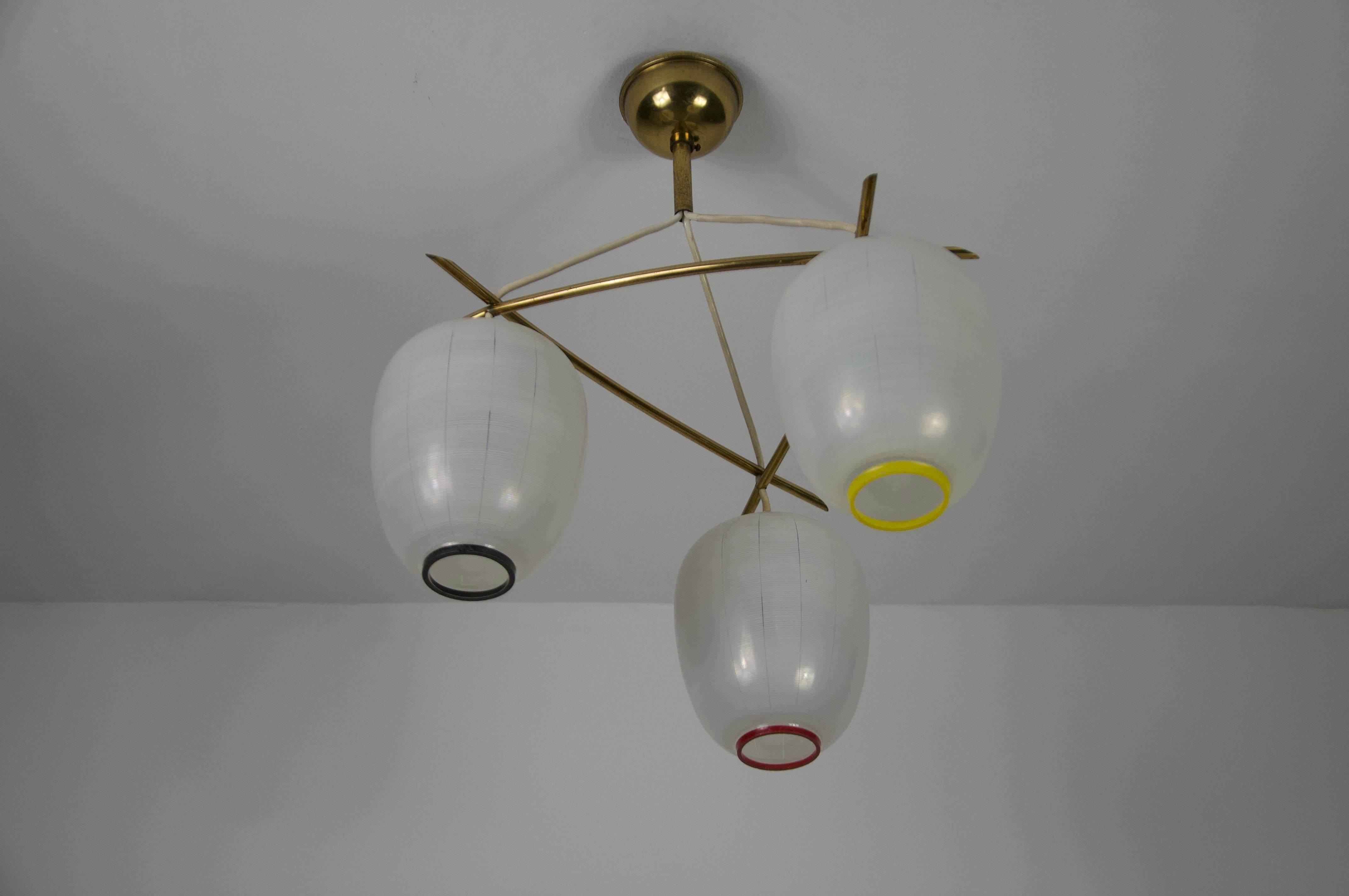 Mid-Century Brass and Opal Glass Cascade Ceiling Lamp, Germany, 1960s For Sale 3