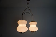 Mid-Century Brass and Opal Glass Ceiling Lamp by Stilnovo, Italy, 1960s