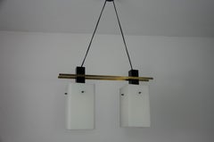 Mid-Century Brass and Opal Glass Ceiling Lamp by Stilnovo, Italy, 1960s