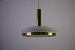 Mid-Century Brass and Opal Glass Ceiling Lamp by Stilnovo, Italy, 1960s