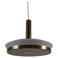 Mid-Century Brass and Opal Glass Ceiling Lamp by Stilnovo, Italy, 1960s