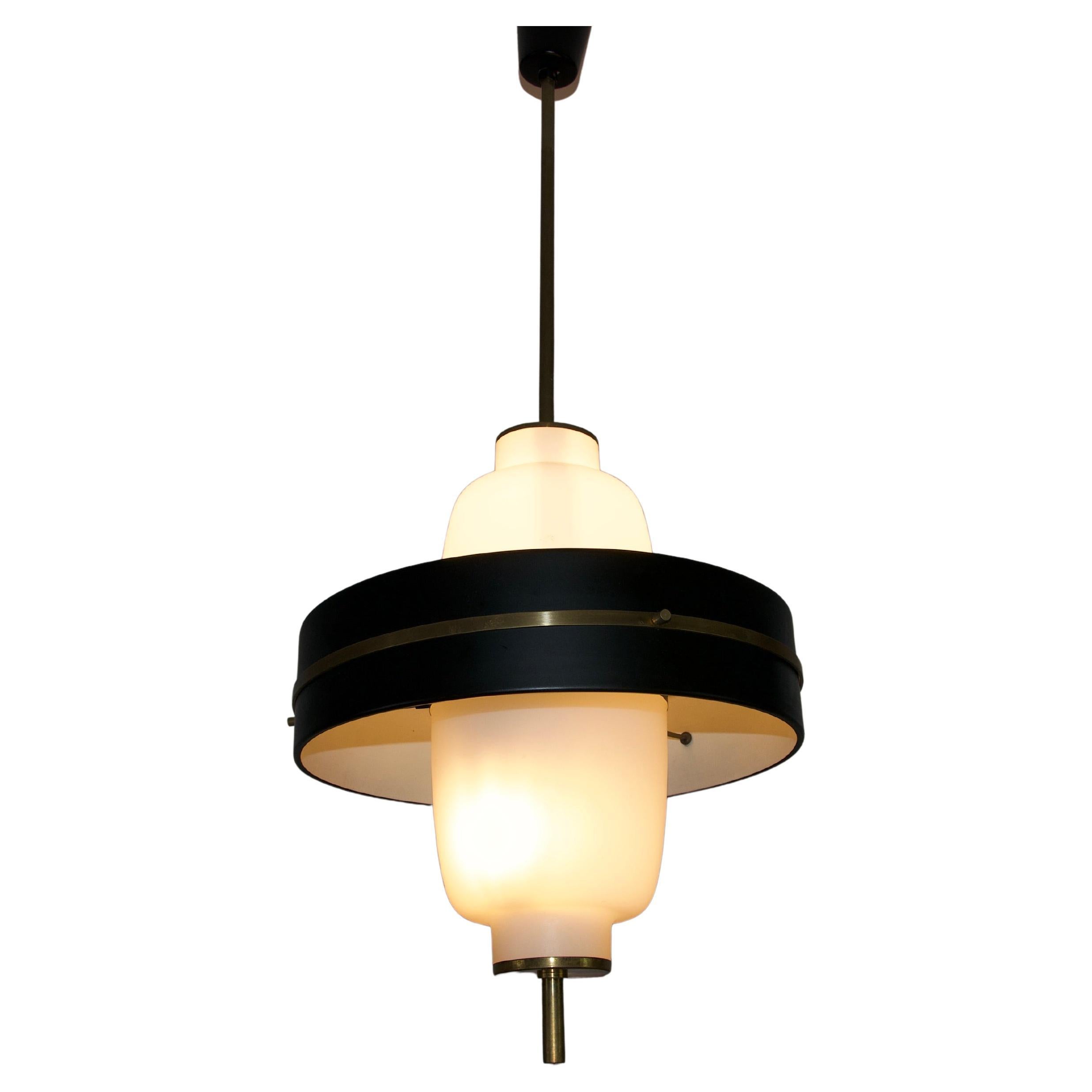Mid-Century Brass and Opal Glass Pendant Lamp, Italy, 1960s