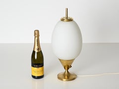 Mid-Century Brass and Opaline Glass Egg Table Lamp by Stilnovo, Italy 1950s