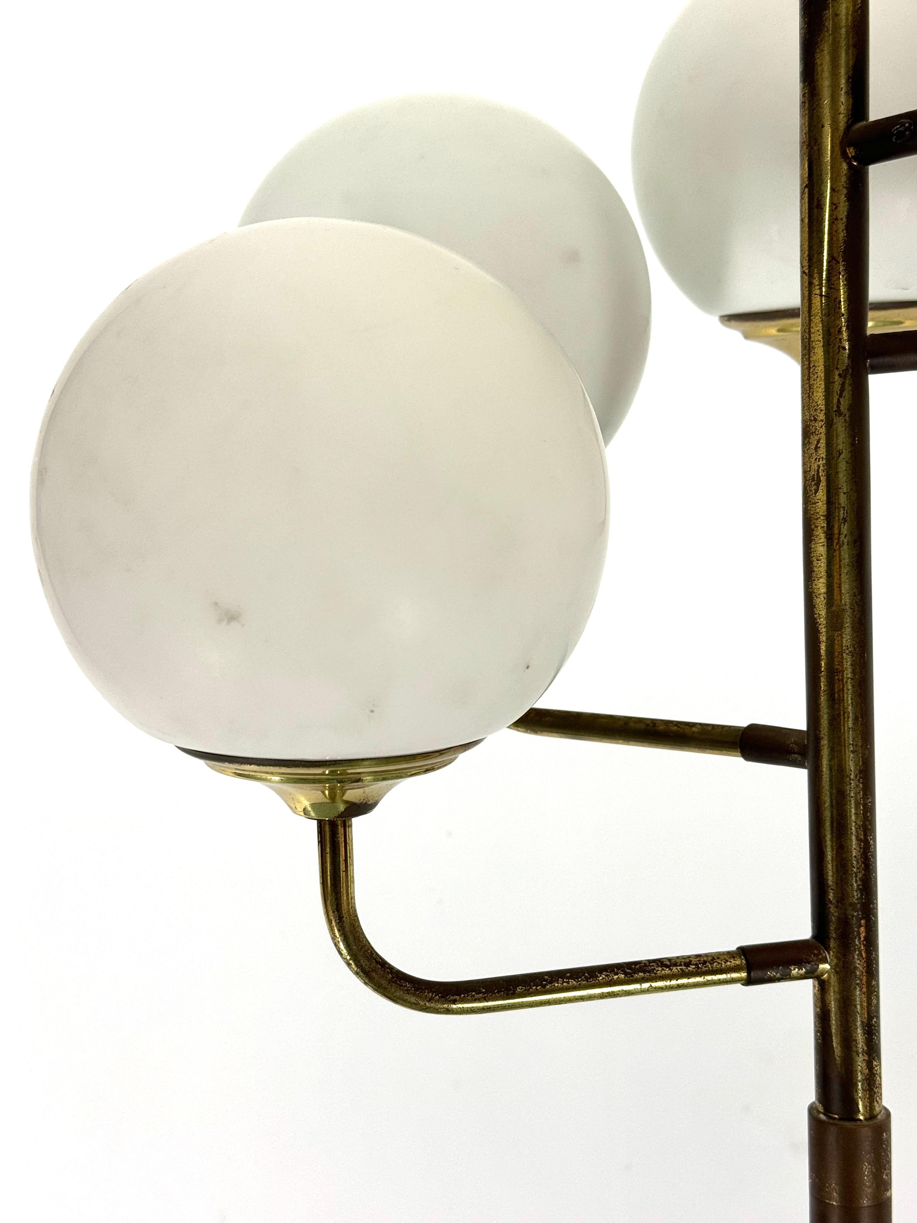 Brass Mid-Century six arms floor lamp in Stilnovo manner. Italy 1950s For Sale