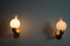 Mid-Century Brass and Opaline Wall Lamps by Stilnovo, Italy, 1960s