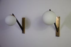 Mid-Century Brass and Opaline Wall Lamps by Stilnovo, Italy, 1960s