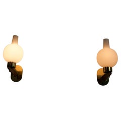 Mid-Century Brass and Opaline Wall Lamps by Stilnovo, Italy, 1960s