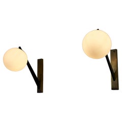 Mid-Century Brass and Opaline Wall Lamps by Stilnovo, Italy, 1960s