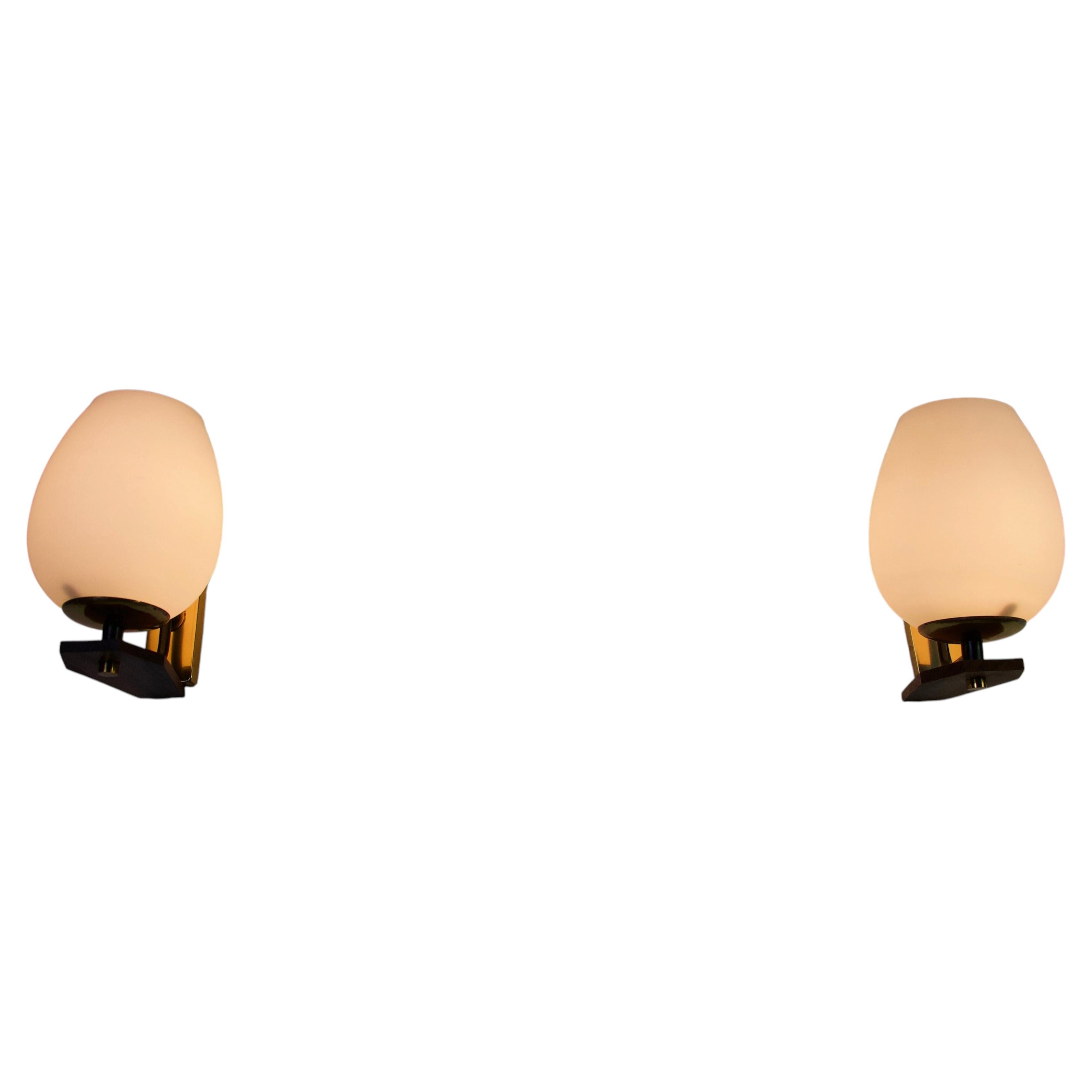 Mid-Century Brass and Opaline Wall Lamps by Stilnovo, Italy, 1960s