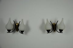 Mid-Century Brass and Opaline Wall Lamps, Italy, 1960s