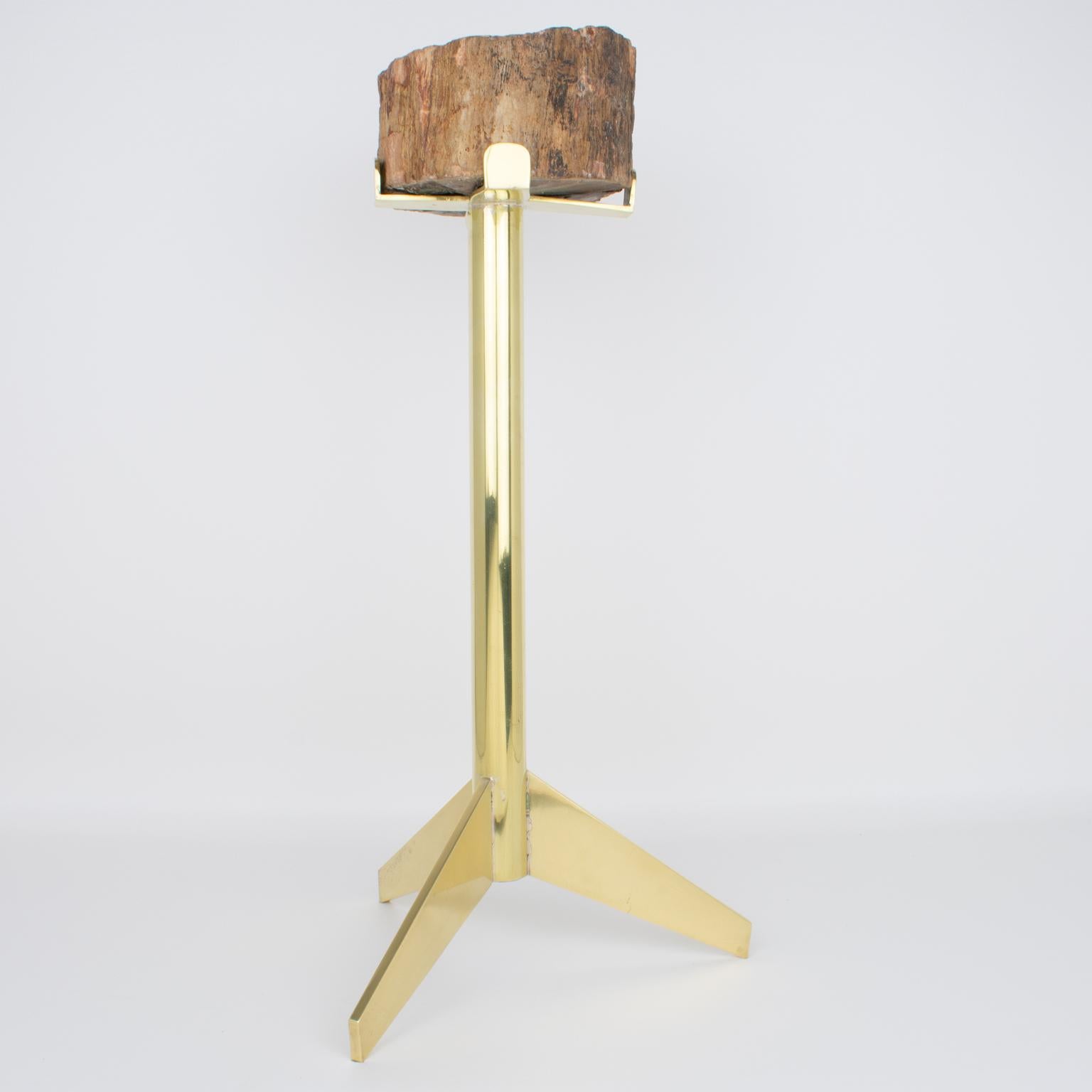 Aschenbecher Vide Poche Beistelltisch aus Messing und versteinertem Holz aus der Jahrhundertmitte, um 1960 im Angebot 4