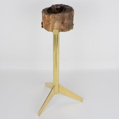 Mid-Century Brass and Petrified Wood Ashtray Vide Poche Side Table, circa 1960