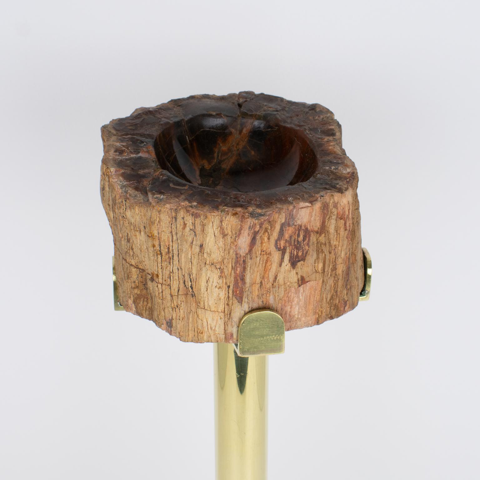 Aschenbecher Vide Poche Beistelltisch aus Messing und versteinertem Holz aus der Jahrhundertmitte, um 1960 (Mitte des 20. Jahrhunderts) im Angebot