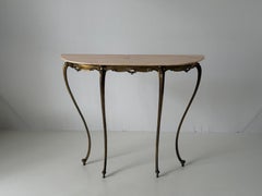 Mid-Century Brass and Pink Marble Top Floating Floor Console Table, 1950s, Italy