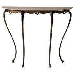 Mid-Century Brass and Pink Marble Top Floating Floor Console Table, 1950s, Italy