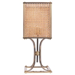 Mid-Century Brass and Rattan Table Lamp