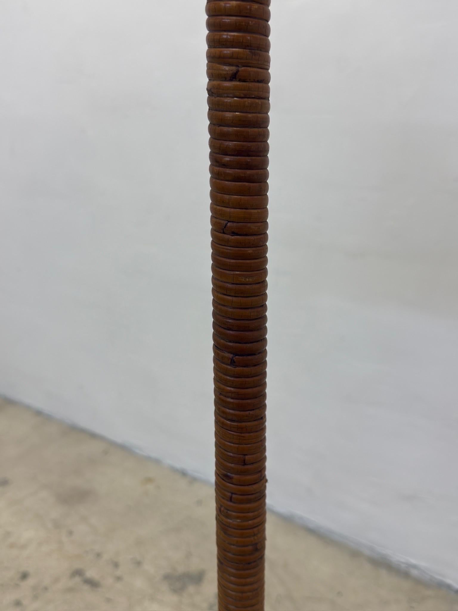 Mid-Century Brass and Rattan Wrapped Floor Lamp With Wicker Shade, 1960s For Sale 10