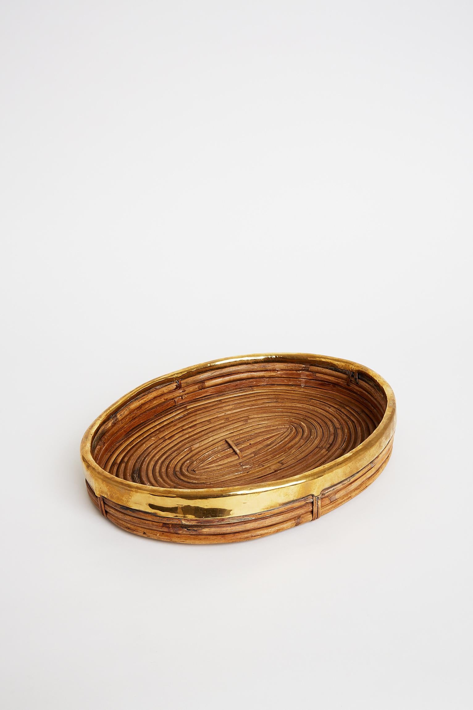 Mid-Century Modern Midcentury Brass and Reed Tray