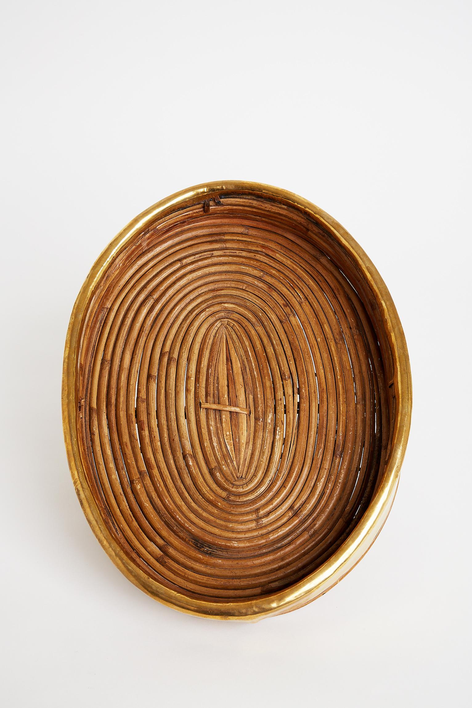 20th Century Midcentury Brass and Reed Tray