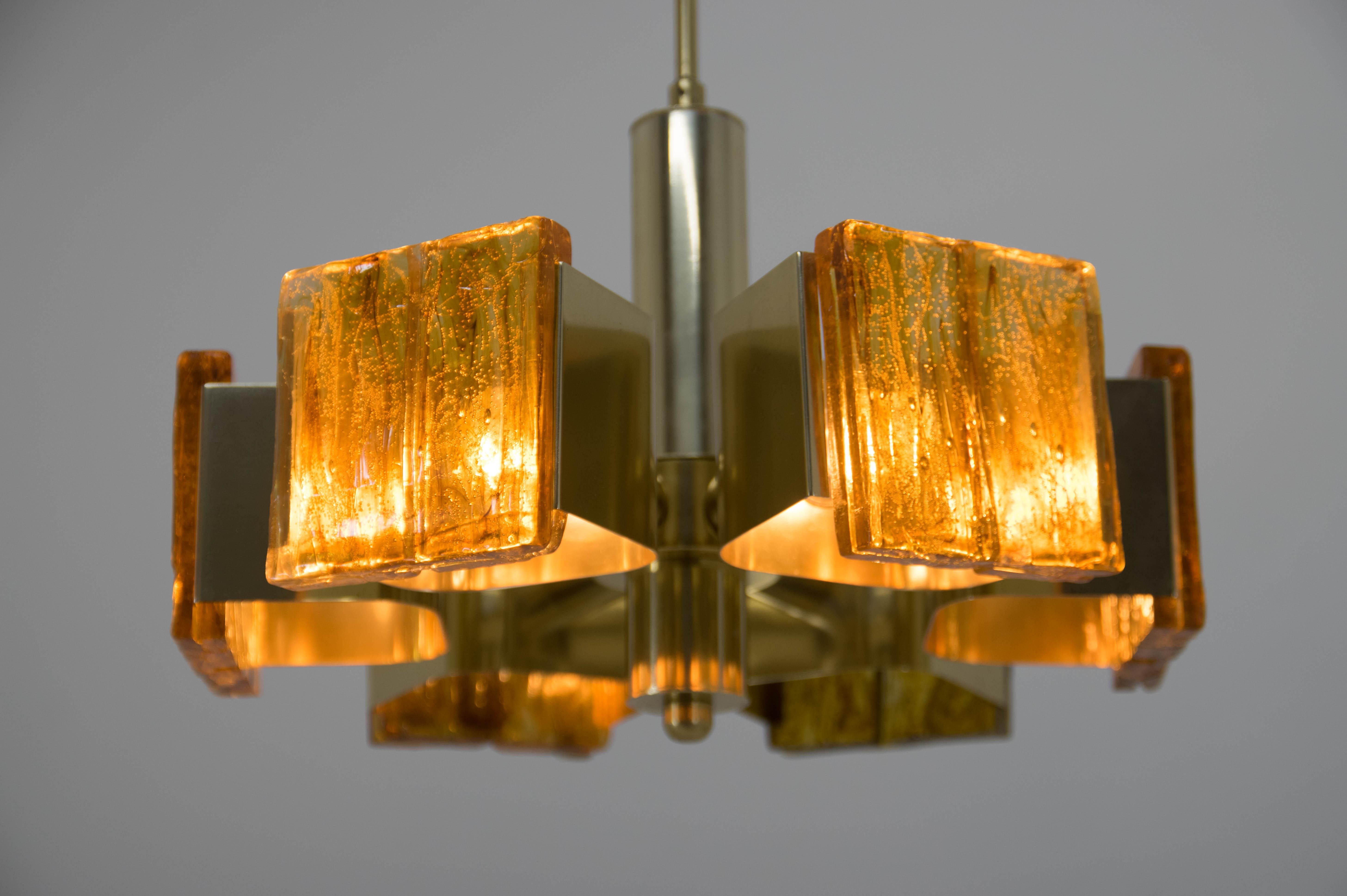 Mid-Century Modern Midcentury Brass and Resin Chandelier, Hungary, 1970s