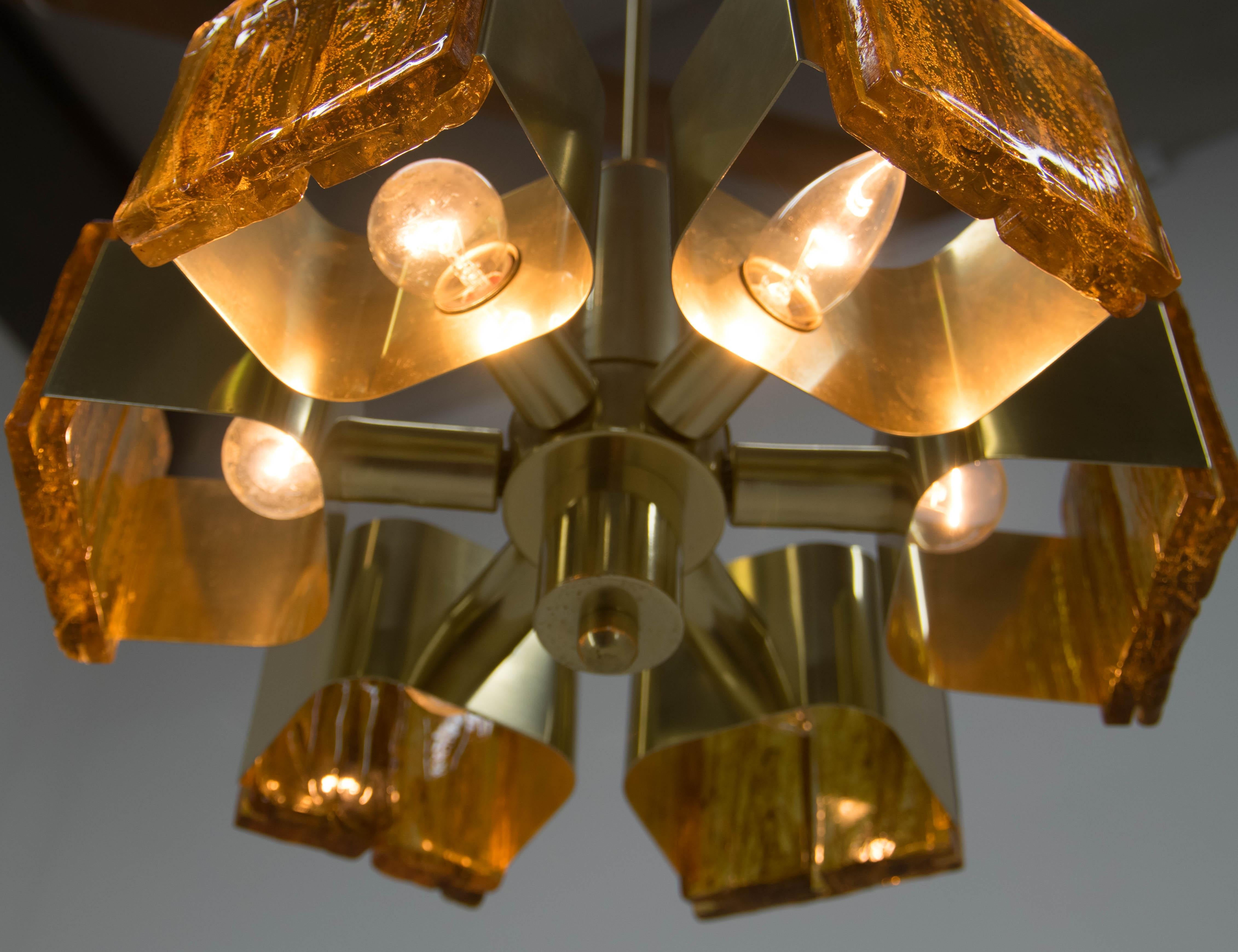 Hungarian Midcentury Brass and Resin Chandelier, Hungary, 1970s