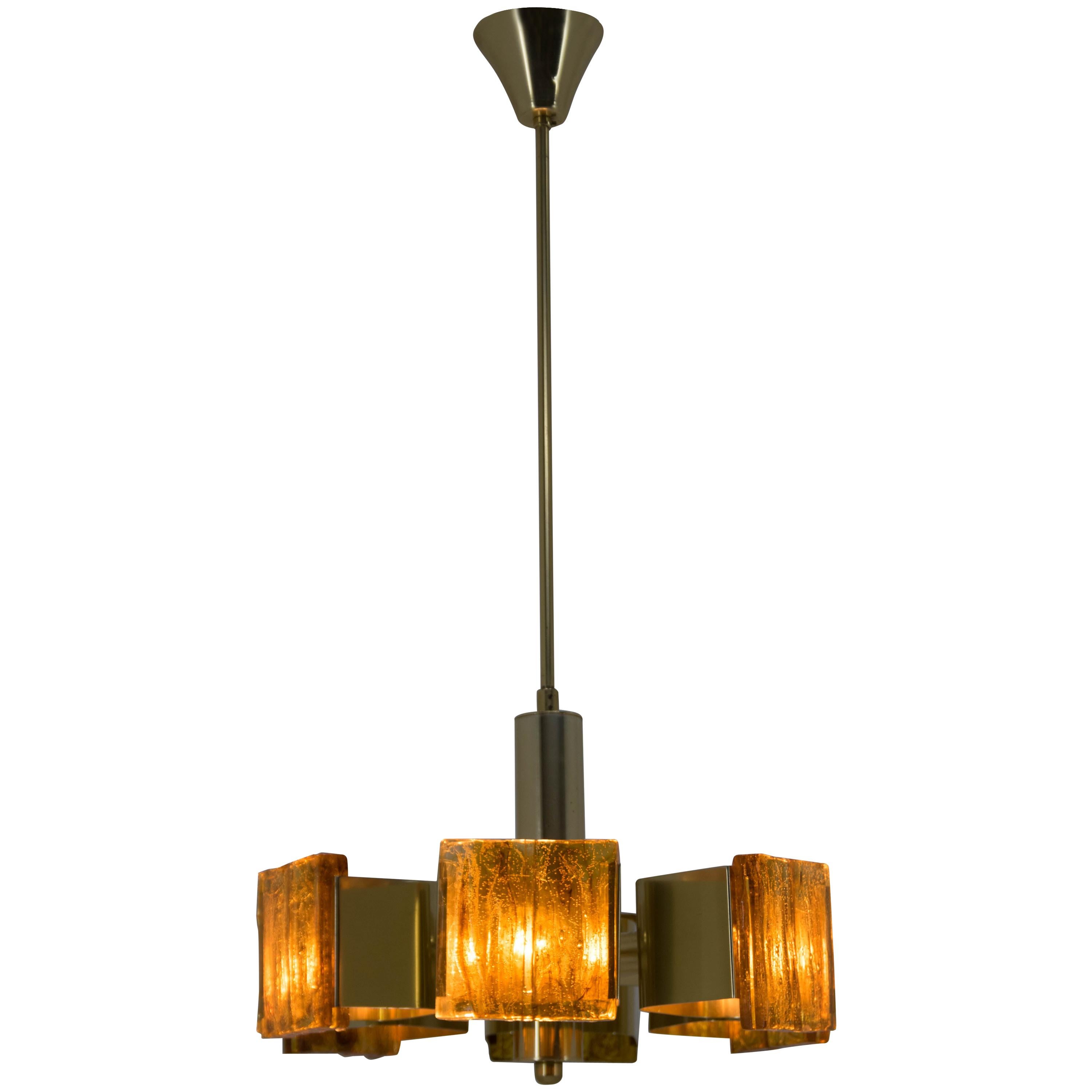 Midcentury Brass and Resin Chandelier, Hungary, 1970s