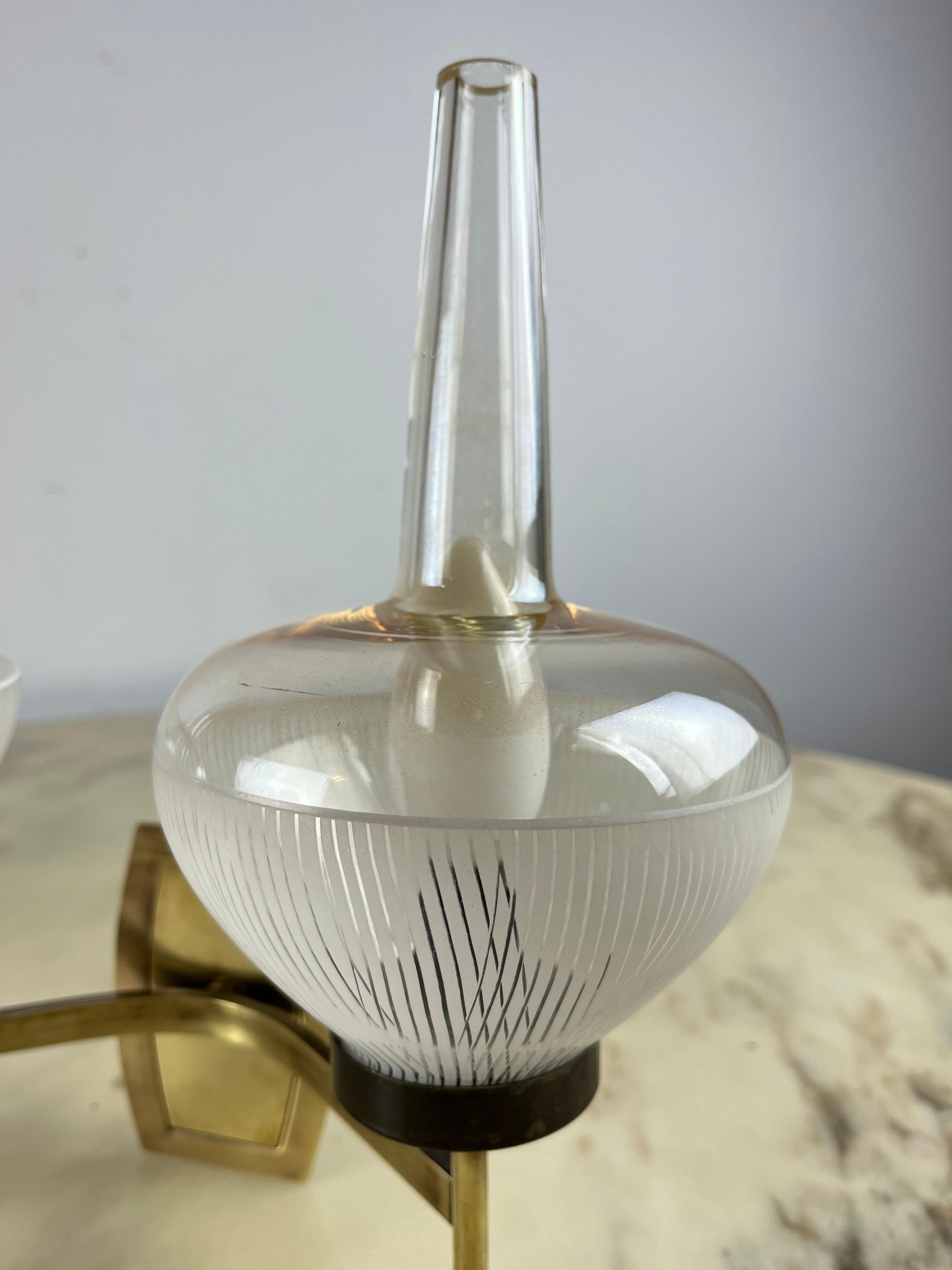 Mid-Century Brass and Ribbed Glass Wall Light Italian design  1960s For Sale 7