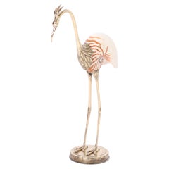 Retro Mid Century Brass and Seashell Bird Sculpture