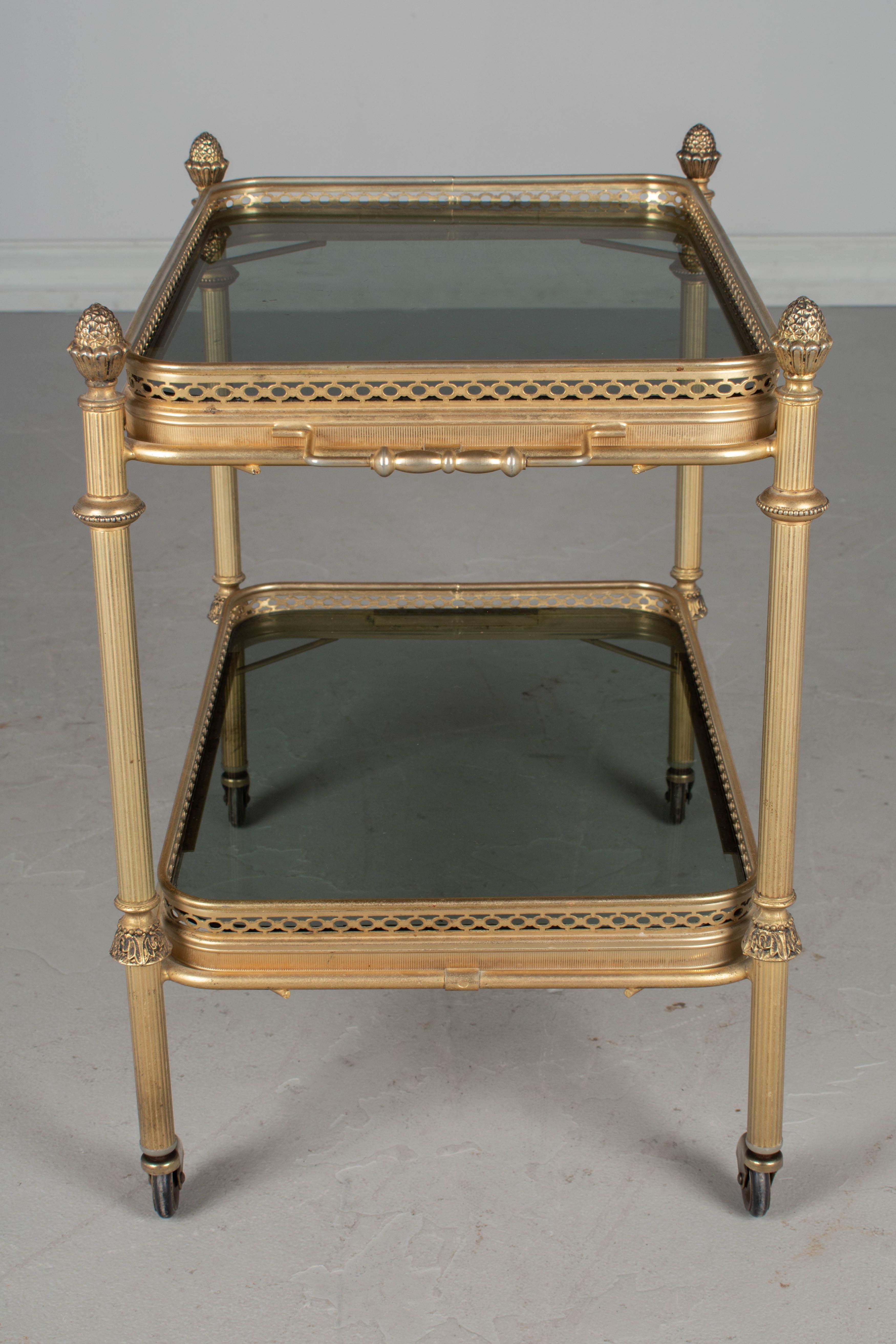 Midcentury Brass and Smoke Glass Bar Cart In Good Condition In Winter Park, FL