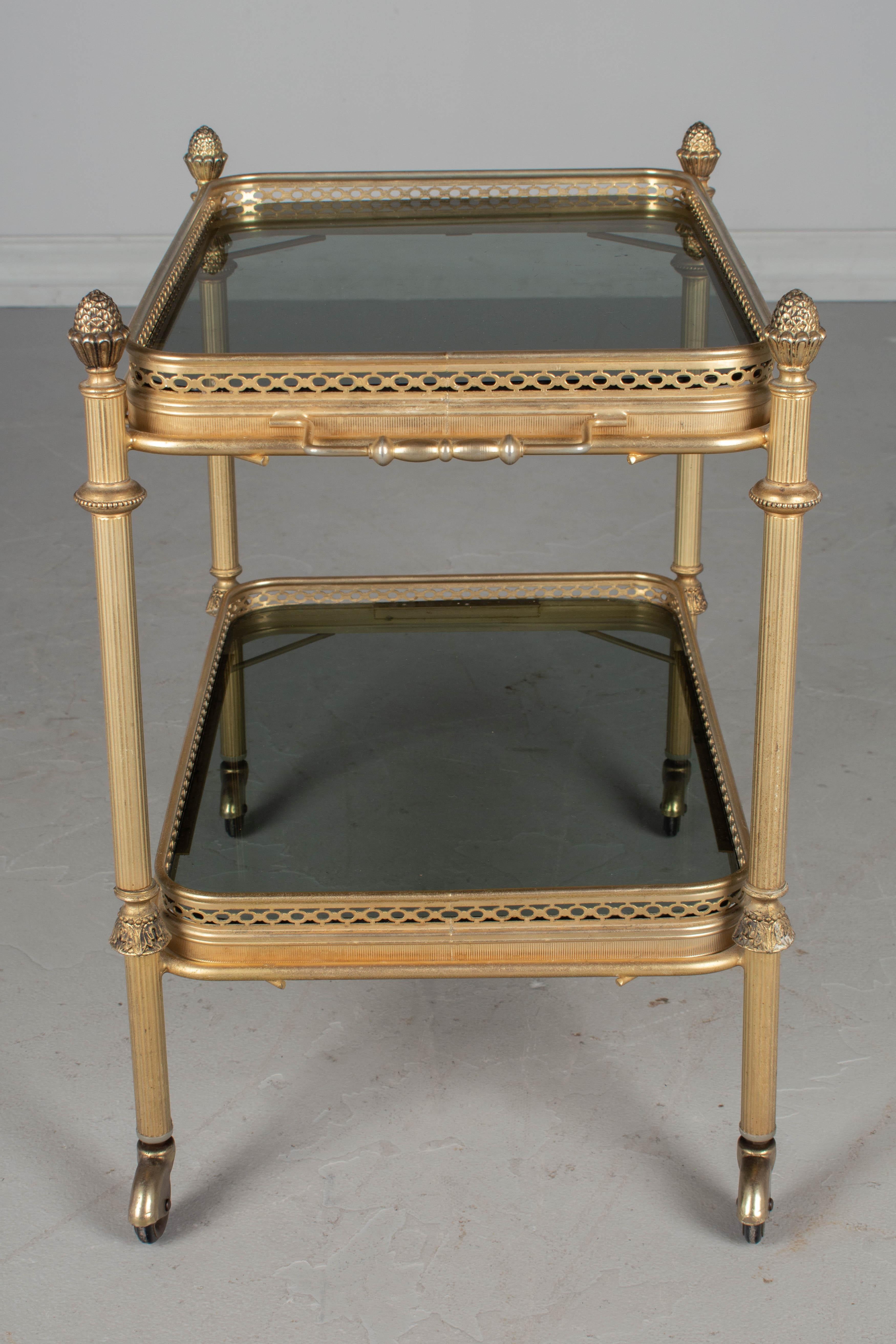 20th Century Midcentury Brass and Smoke Glass Bar Cart