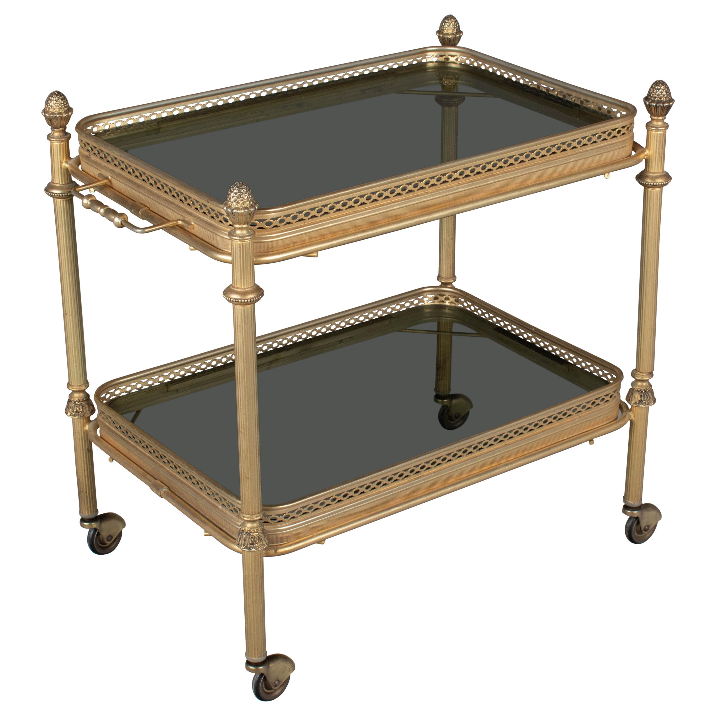 Midcentury Brass and Smoke Glass Bar Cart