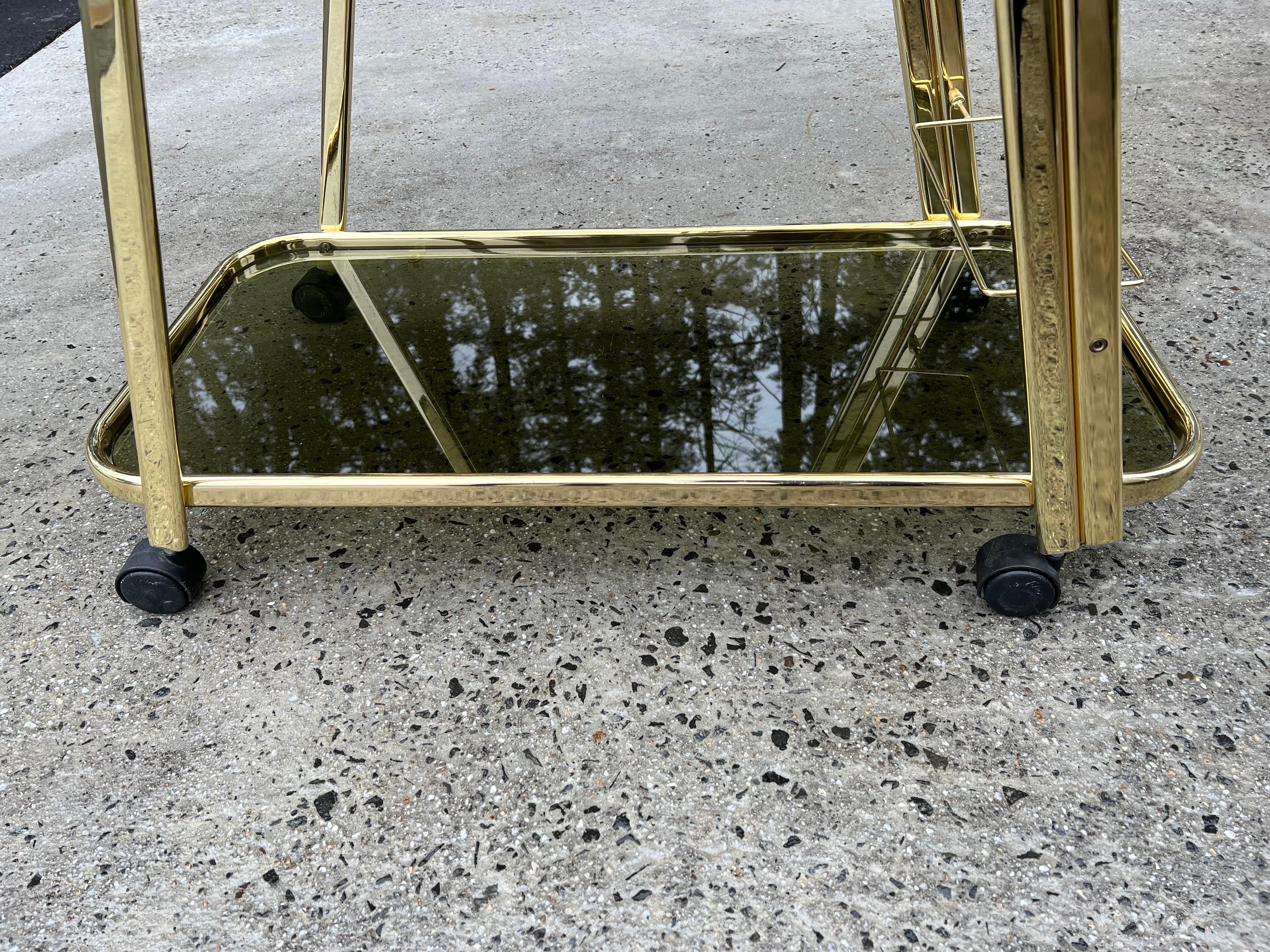 Mid-Century Brass and Smoked Glass Bar Cart For Sale 5