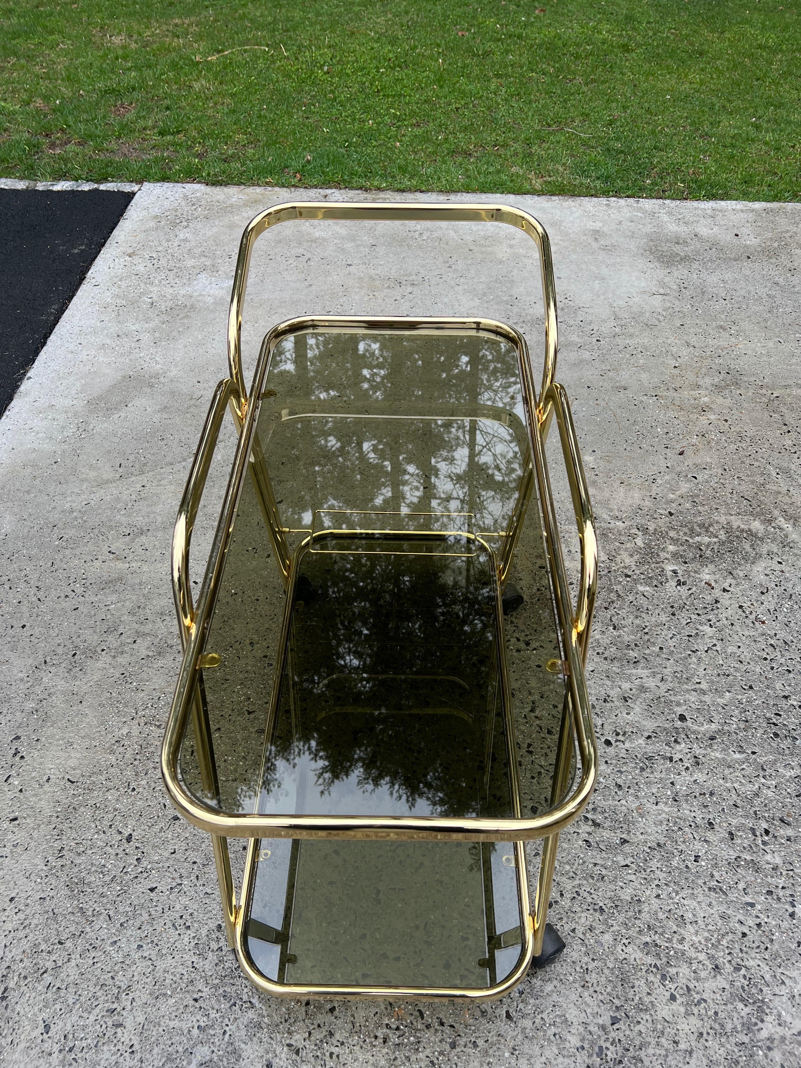 Mid-Century Brass and Smoked Glass Bar Cart For Sale 7