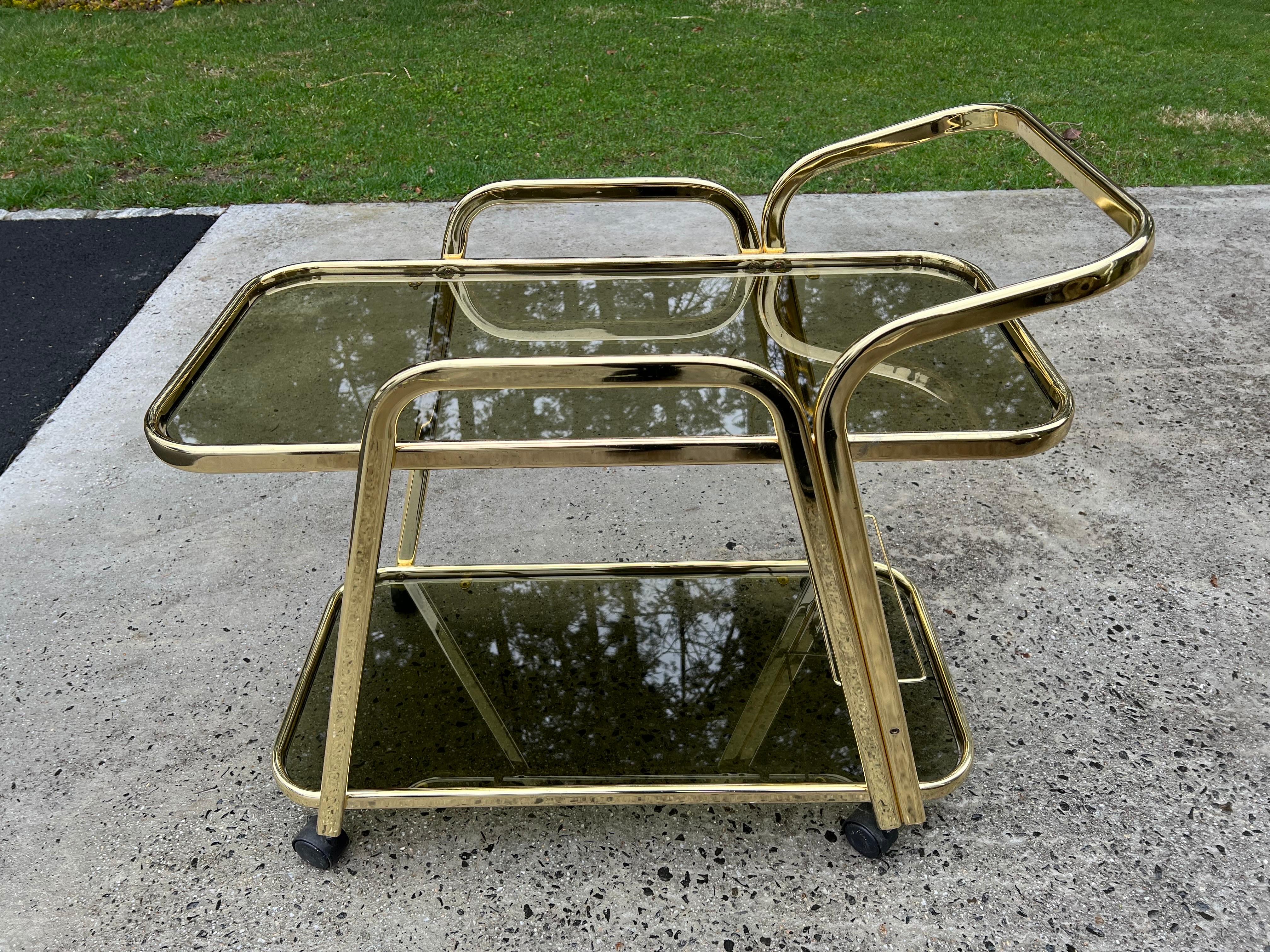 Mid-Century Brass and Smoked Glass Bar Cart For Sale 10