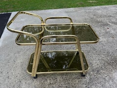 Mid-Century Brass and Smoked Glass Bar Cart