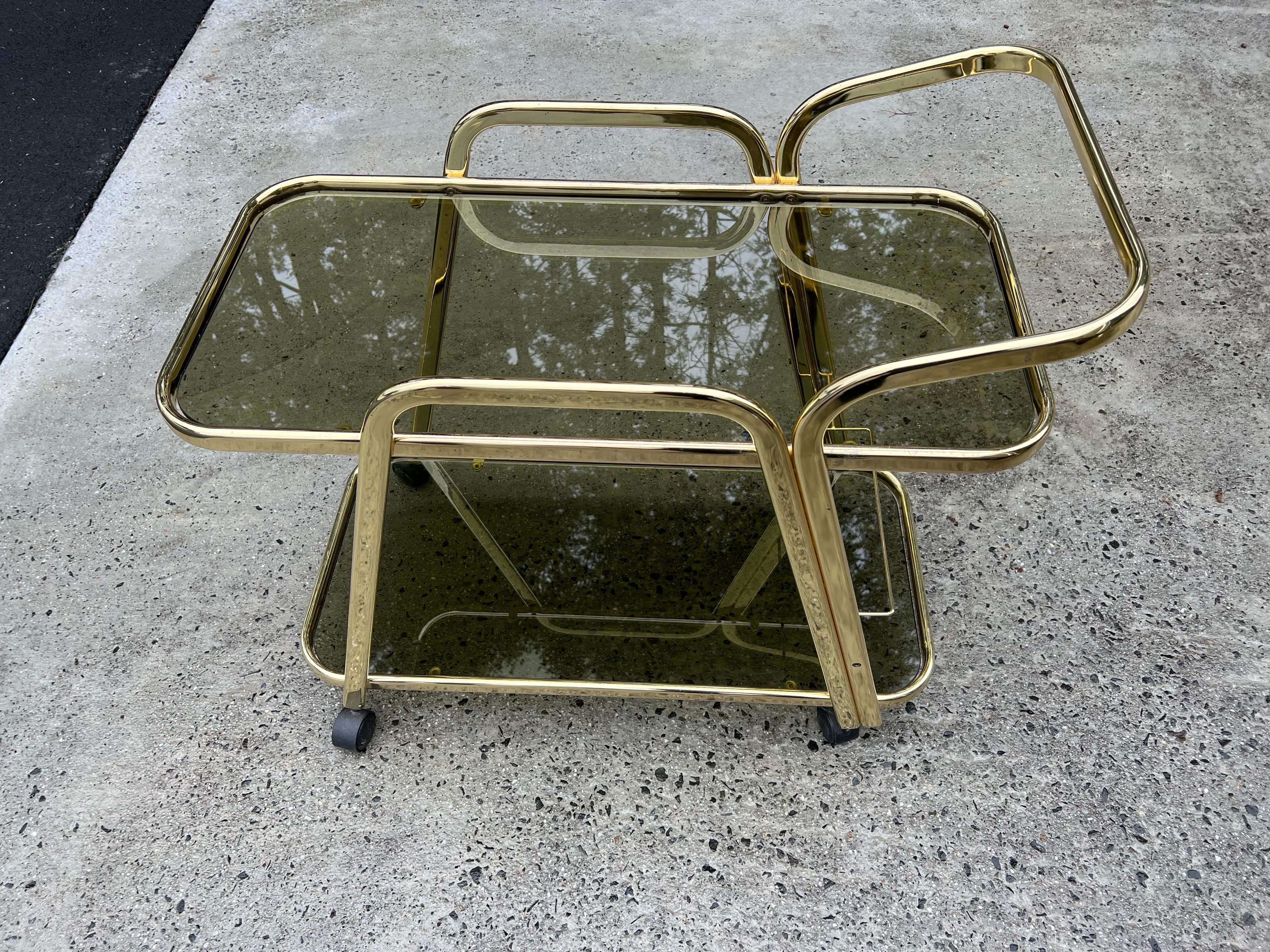 Mid-Century Brass and Smoked Glass Bar Cart For Sale 3