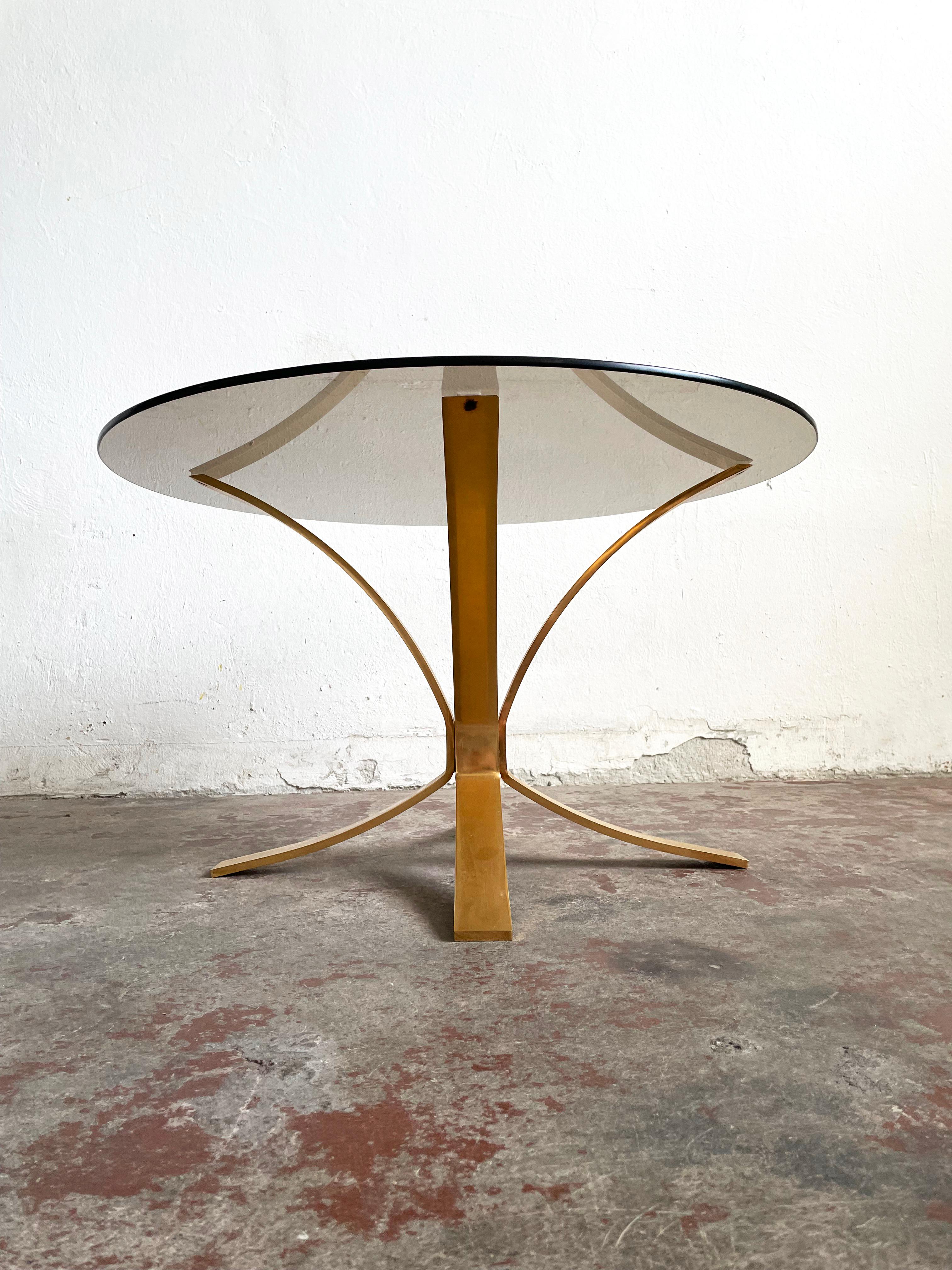 20th Century Mid Century Brass and Smoked Glass Coffee Table, ca 1970s For Sale