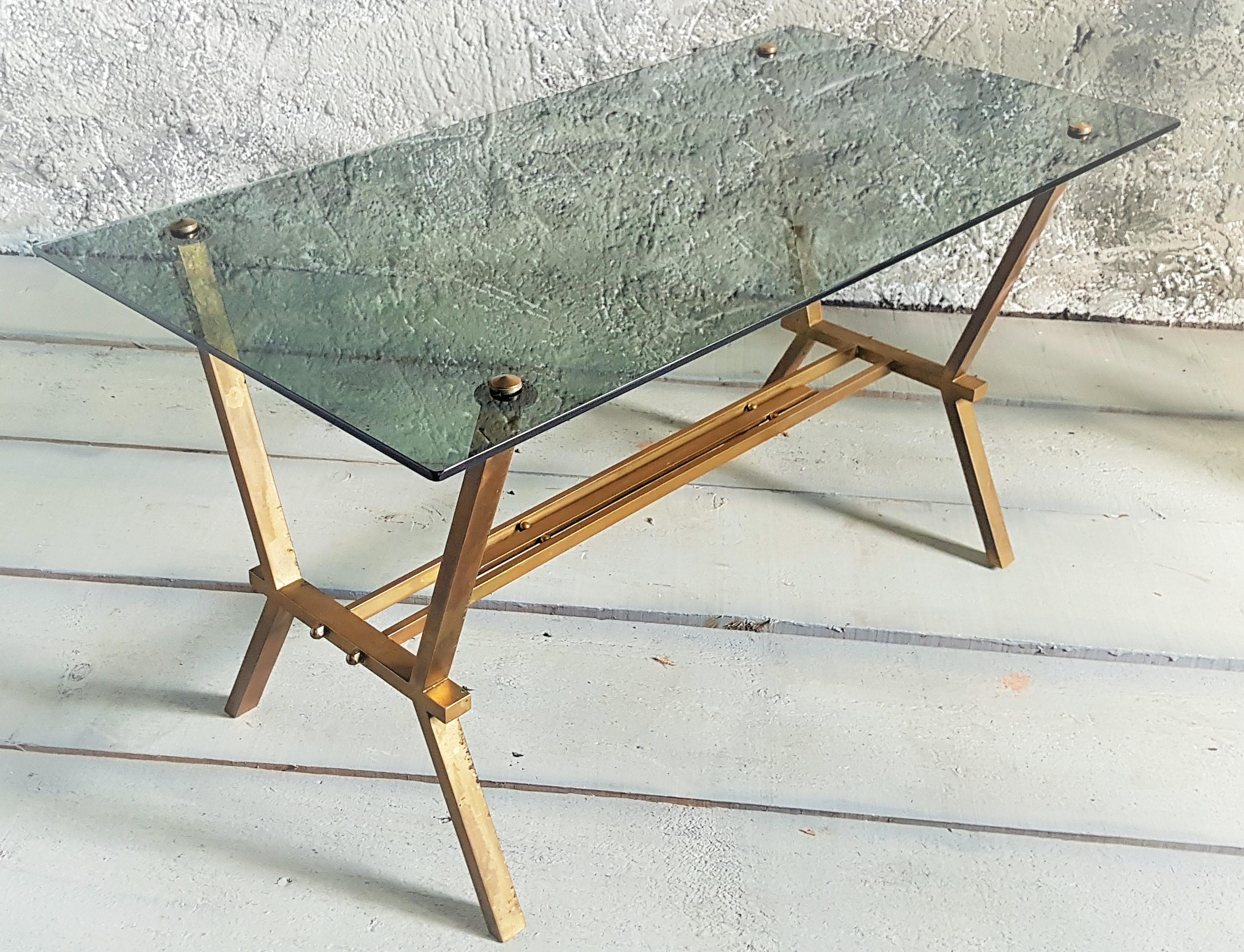 Mid-Century Brass and Smoked Glass Coffee Table Style Romeo Rega, Italy, 1960 For Sale 4