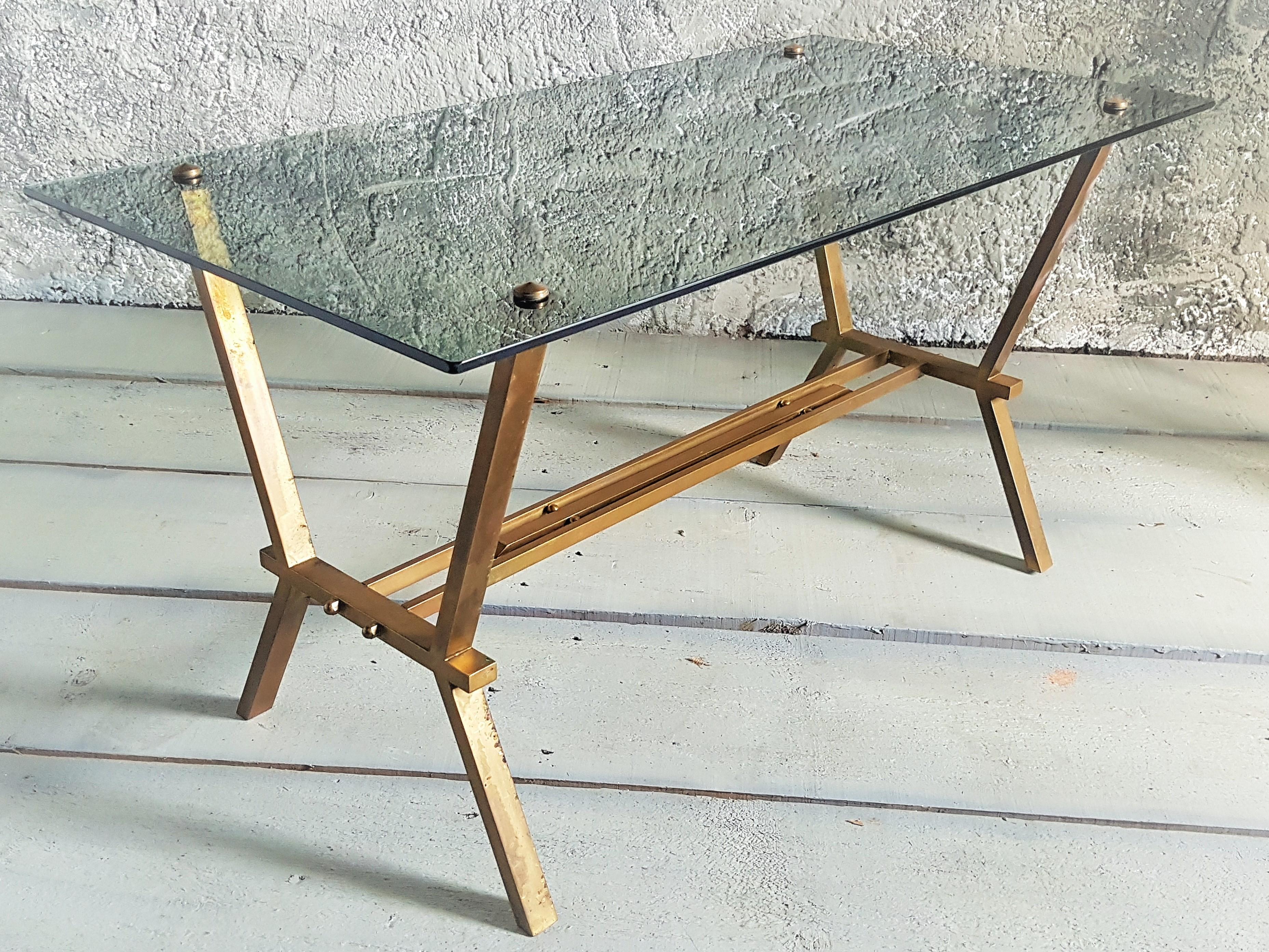 Mid-Century Brass and Smoked Glass Coffee Table Style Romeo Rega, Italy, 1960 For Sale 5
