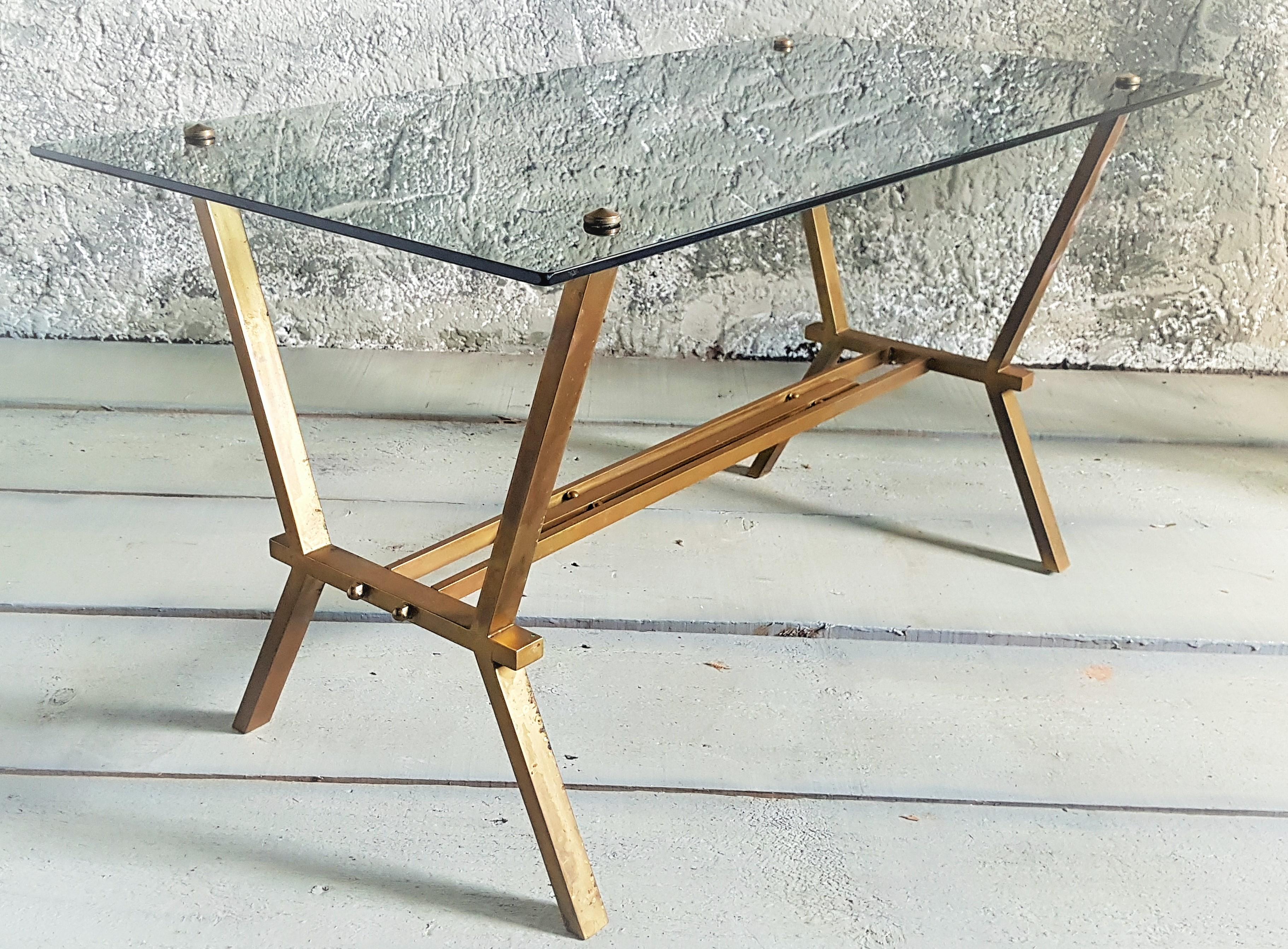 Mid-Century Brass and Smoked Glass Coffee Table Style Romeo Rega, Italy, 1960 For Sale 6