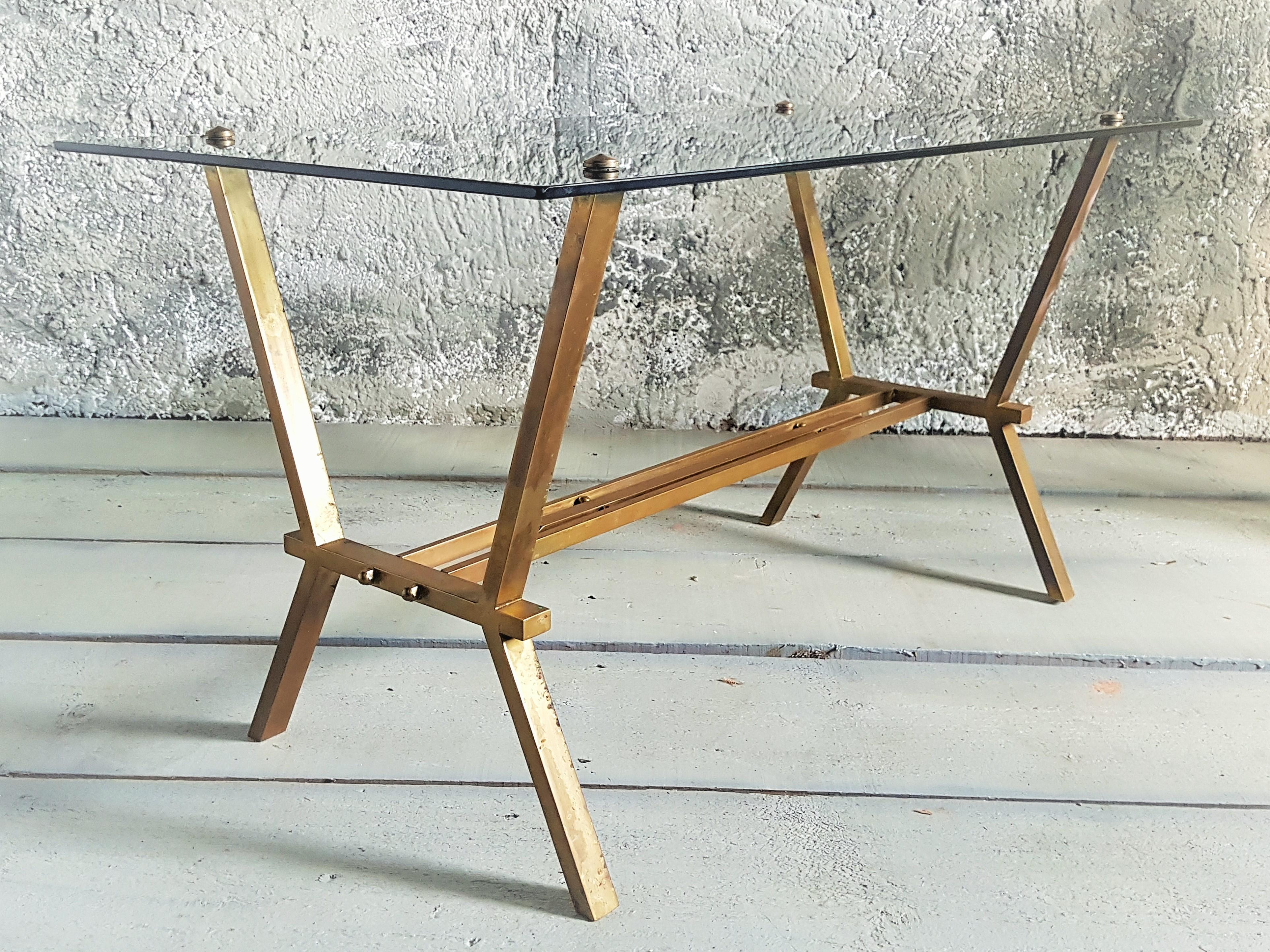 Mid-Century Brass and Smoked Glass Coffee Table Style Romeo Rega, Italy, 1960 For Sale 7