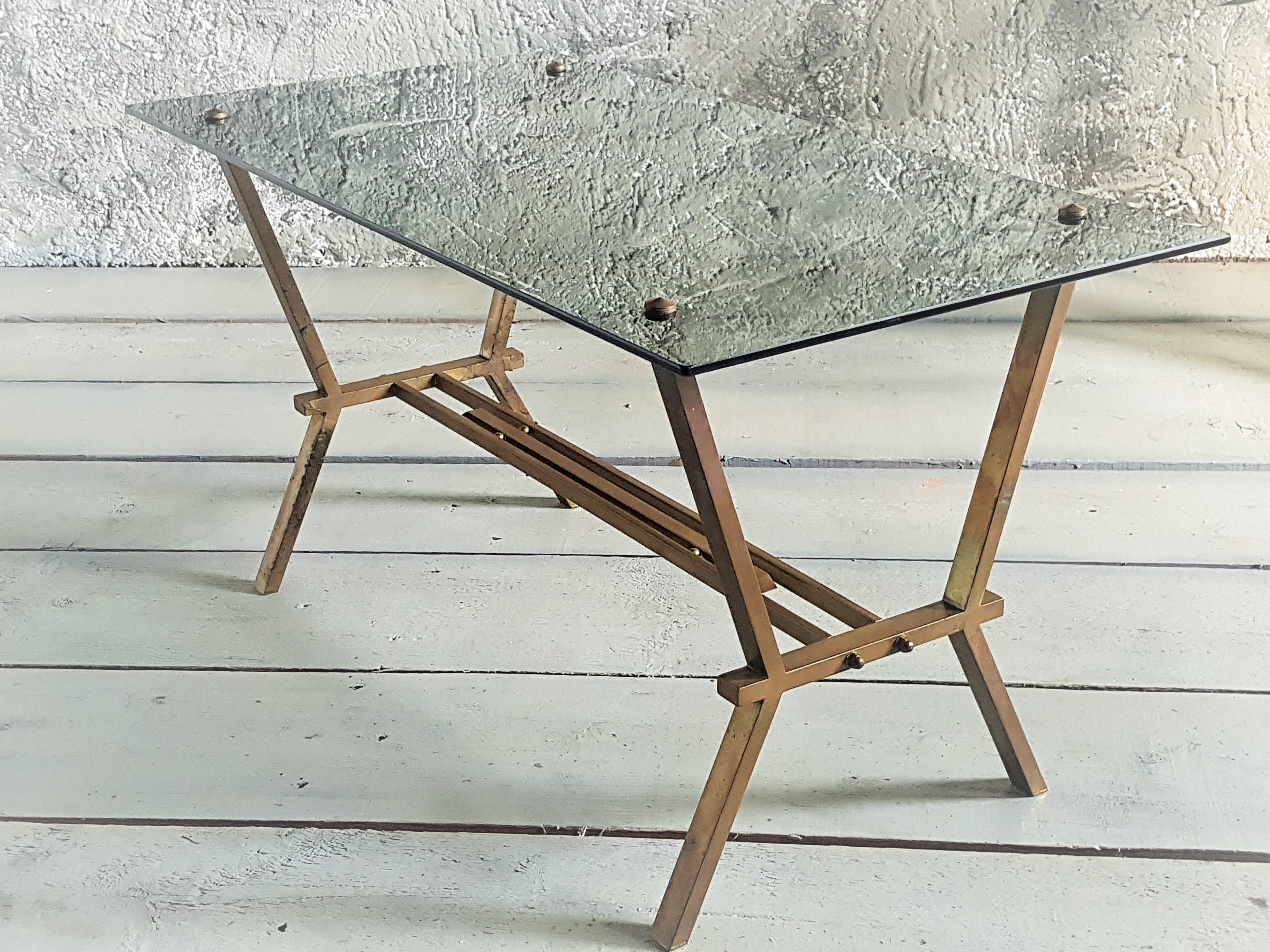 Mid-Century Brass and Smoked Glass Coffee Table Style Romeo Rega, Italy, 1960 For Sale 9