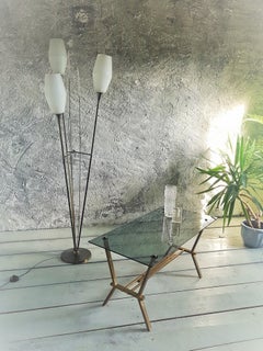 Mid-Century Brass and Smoked Glass Coffee Table Style Romeo Rega, Italy, 1960