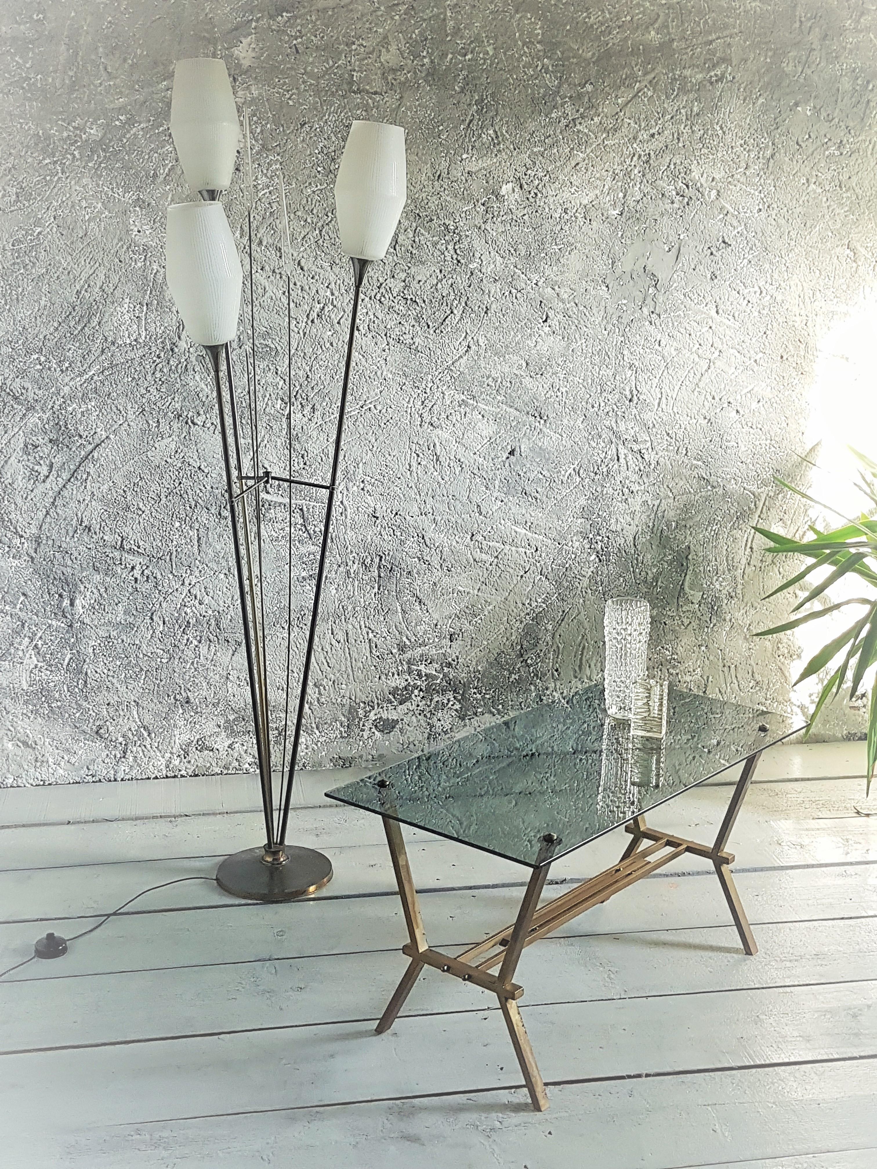 Mid-Century Modern Mid-Century Brass and Smoked Glass Coffee Table Style Romeo Rega, Italy, 1960 For Sale