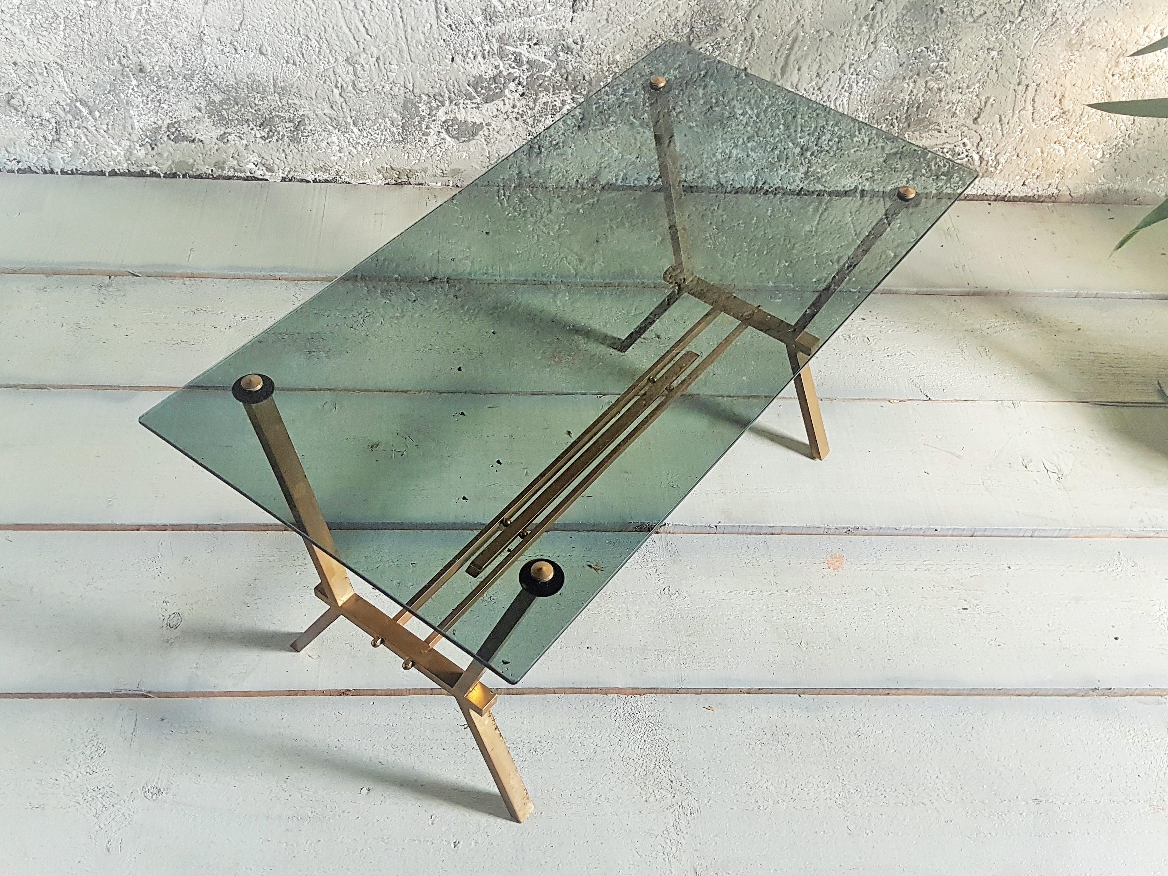 Mid-Century Brass and Smoked Glass Coffee Table Style Romeo Rega, Italy, 1960 For Sale 3