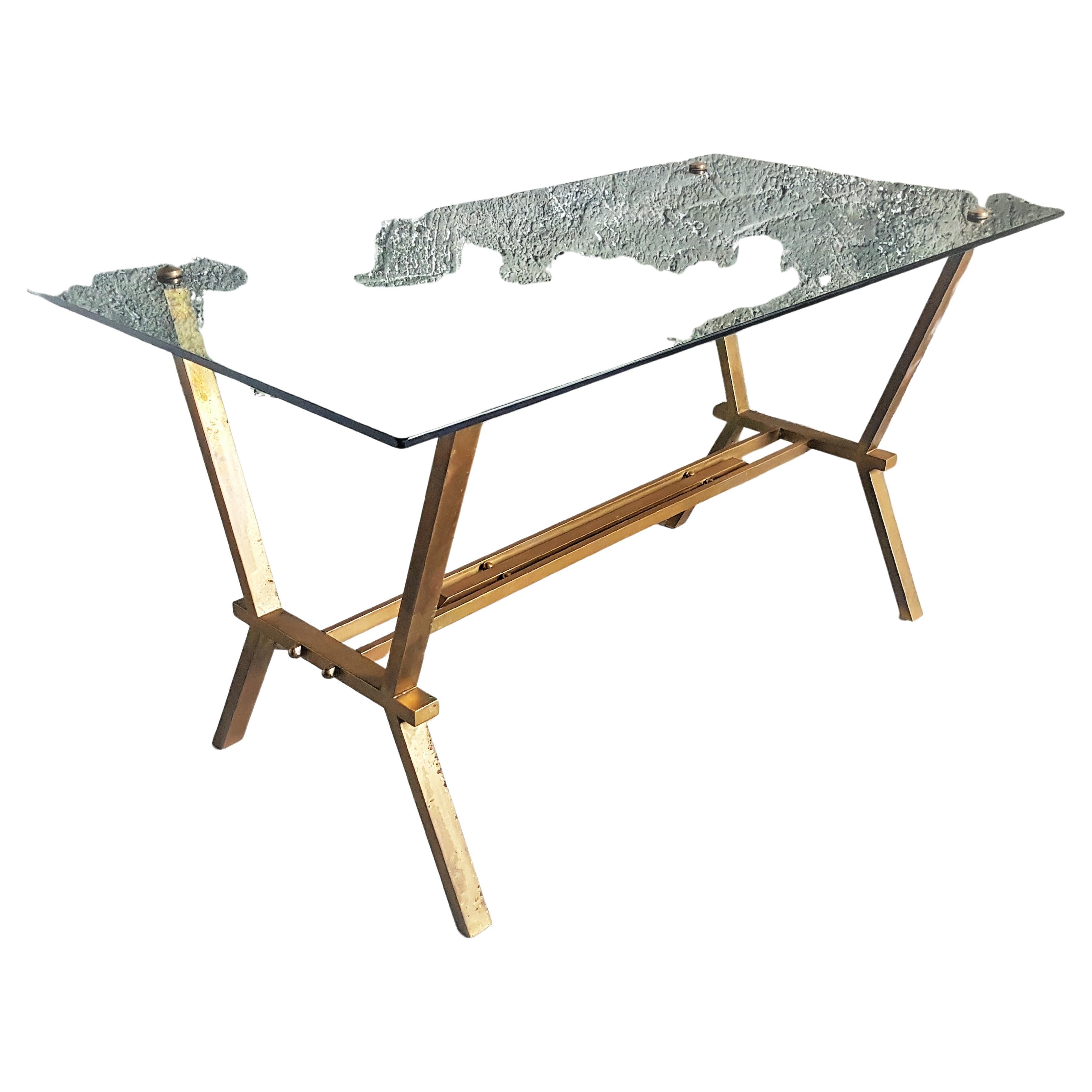 Mid-Century Brass and Smoked Glass Coffee Table Style Romeo Rega, Italy, 1960 For Sale