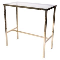 Mid Century Brass And Smoked Glass Inset Small Console Table, C.1970, France